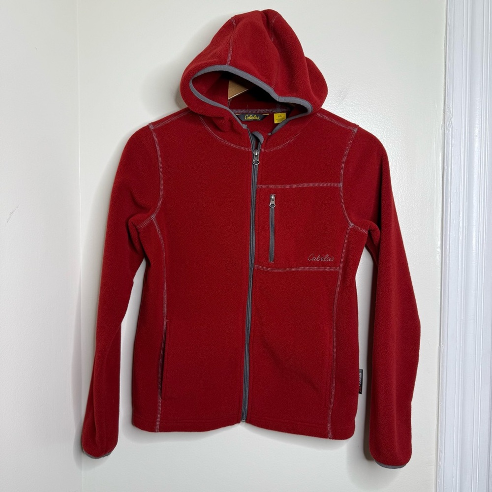 Cabela’s Polartec Fleece Zip Up Dark Red Jacket Unisex Kids Size Large Hood